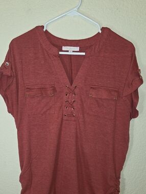 Lace-Up Pocket Tunic Top in Rust